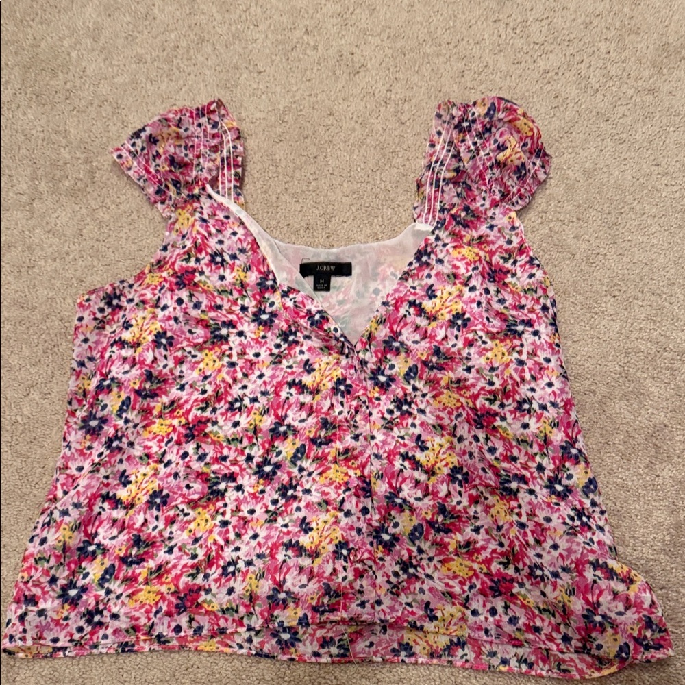J. Crew Pink and Yellow Floral Blouse